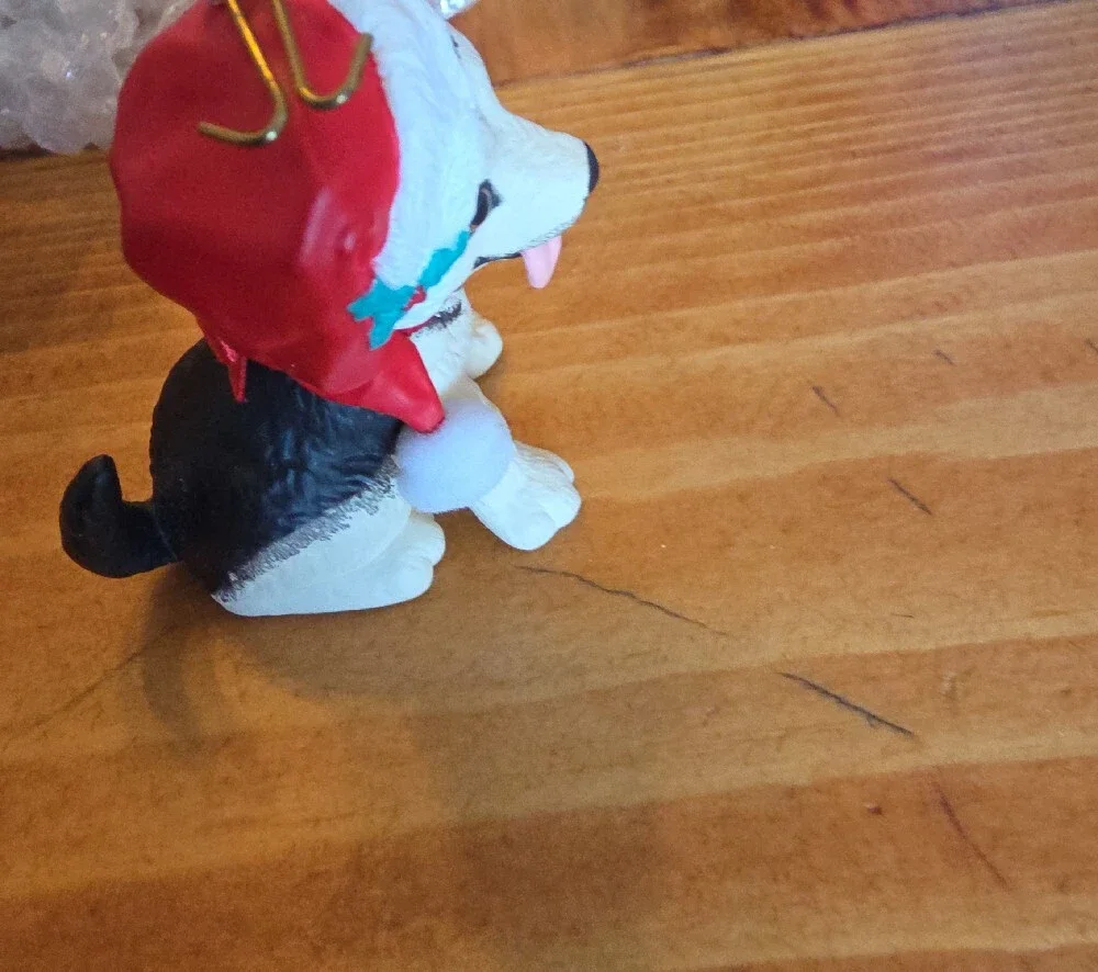 Hallmark White and Black Puppy Santa Hat Ornament